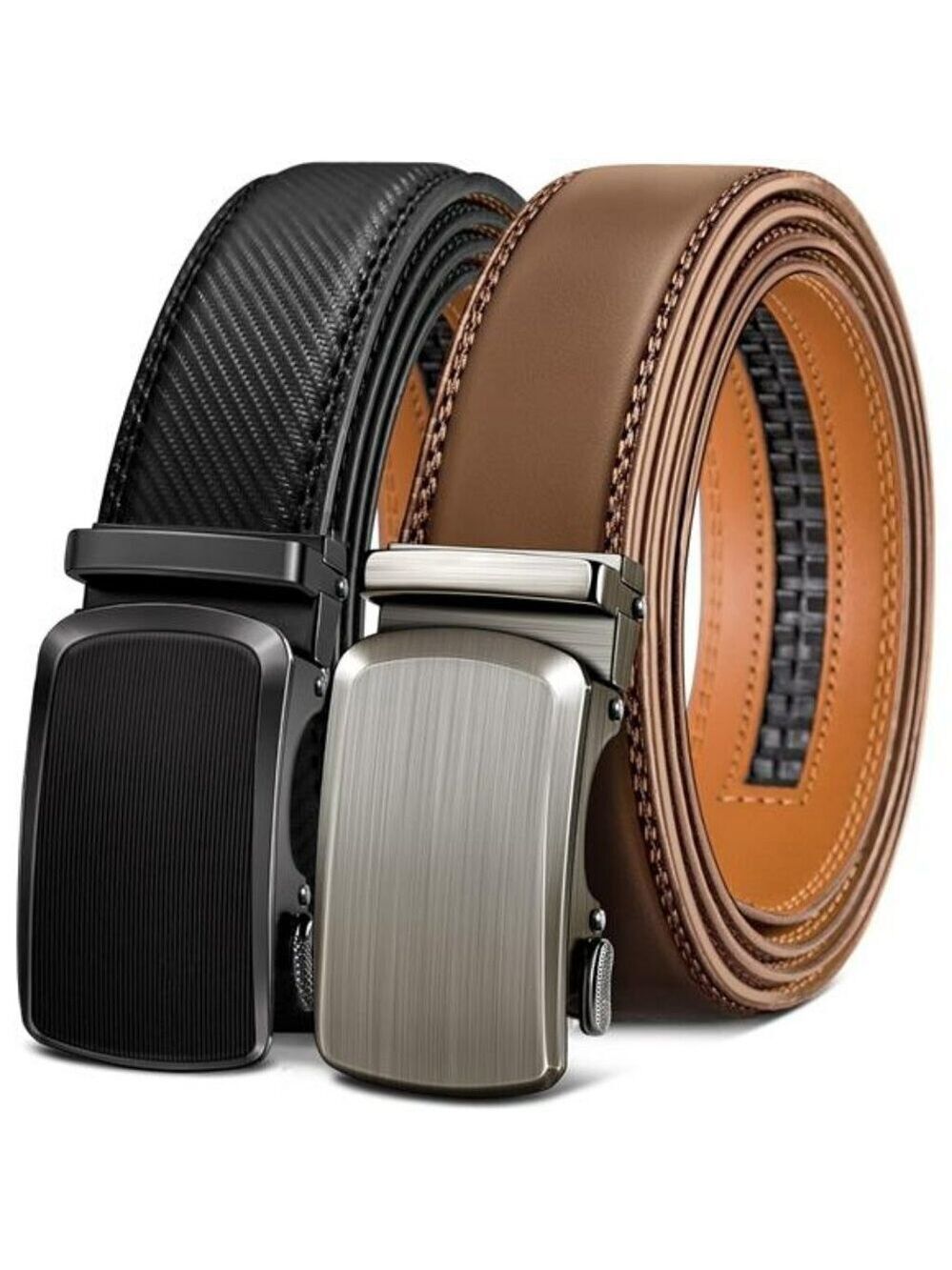BULLIANT Mens Ratchet Belts 2 Pack Adjustable Leather Dress Casual Cut to Fit
